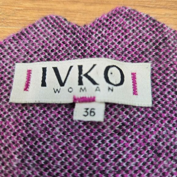 Ivko Cardigan Longer Sweater Size 36/S Superfine Merino Wool Floral Pink Fuchsia - Picture 12 of 16